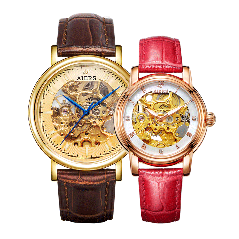 艾尔时机械手表订制情侣款系列镂空表盘防刮耐磨